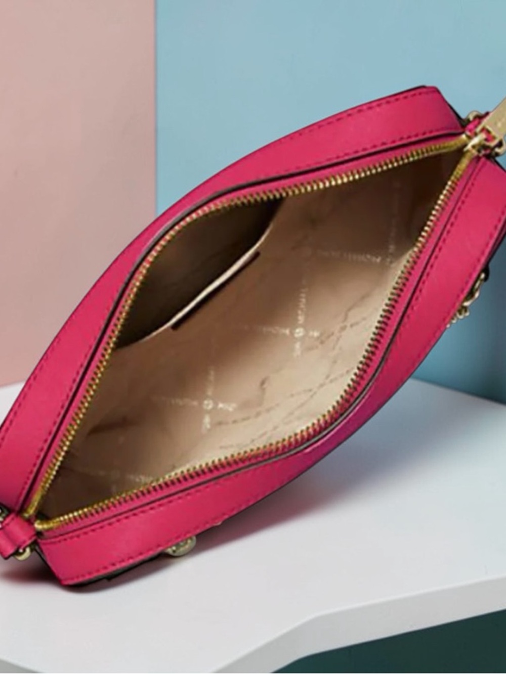 Michael Kors Hot Pink Saffiano Camera Crossbody with Gold Chain - Picture 7 of 12